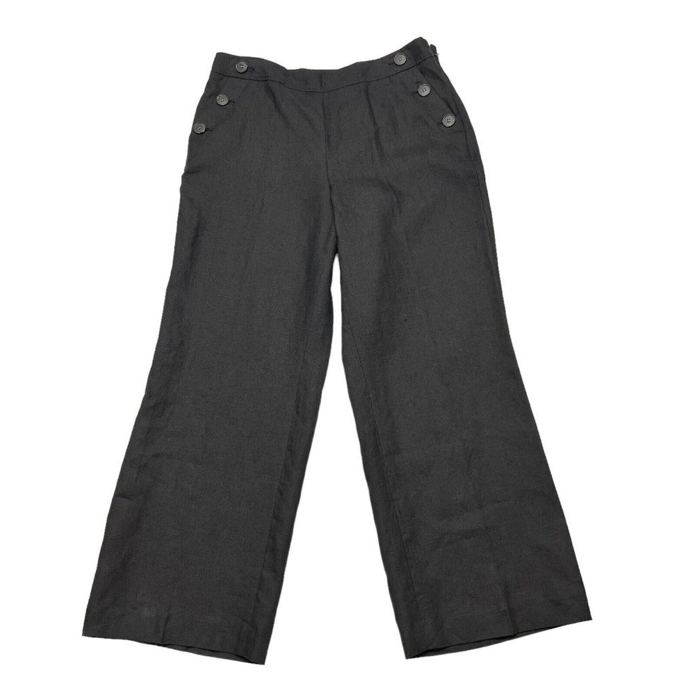 Talbots Sailor Pants Womens 14P Black Wide Leg High Rise Sailor Buttons 34X29